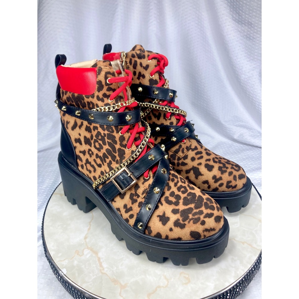 Cape Robbin Stargate Leopard Print Studded Platform Combat Boots Womens 11 NEW